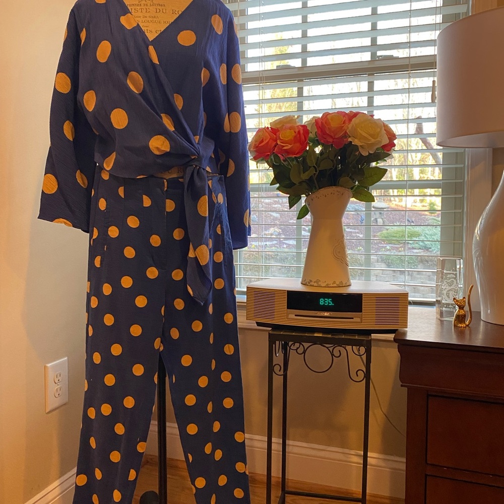 Zara Blue and Yellow Polka Dot Jumpsuit